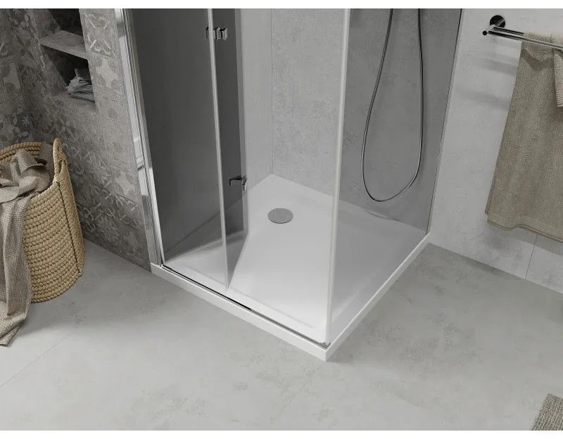 Mexen Lima, sprchovací kút so skladacími dverami 70 (dvere) x 70 (stena) cm, 6mm šedé sklo, chrómový profil + slim sprchová vanička biela, 856-070-070-01-40-4010