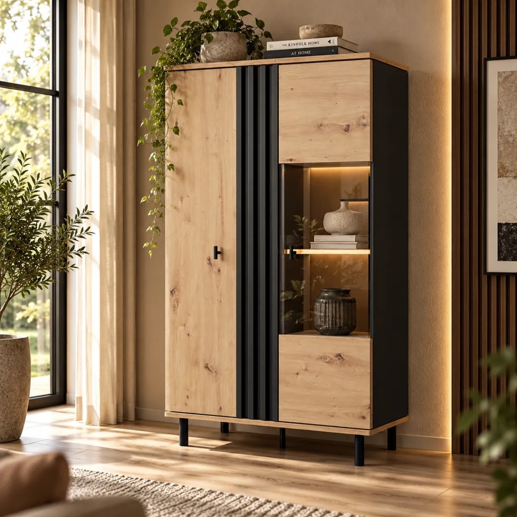 VITRÍNA DORIAN DUB ARTISAN + ANTRACIT 90 cm