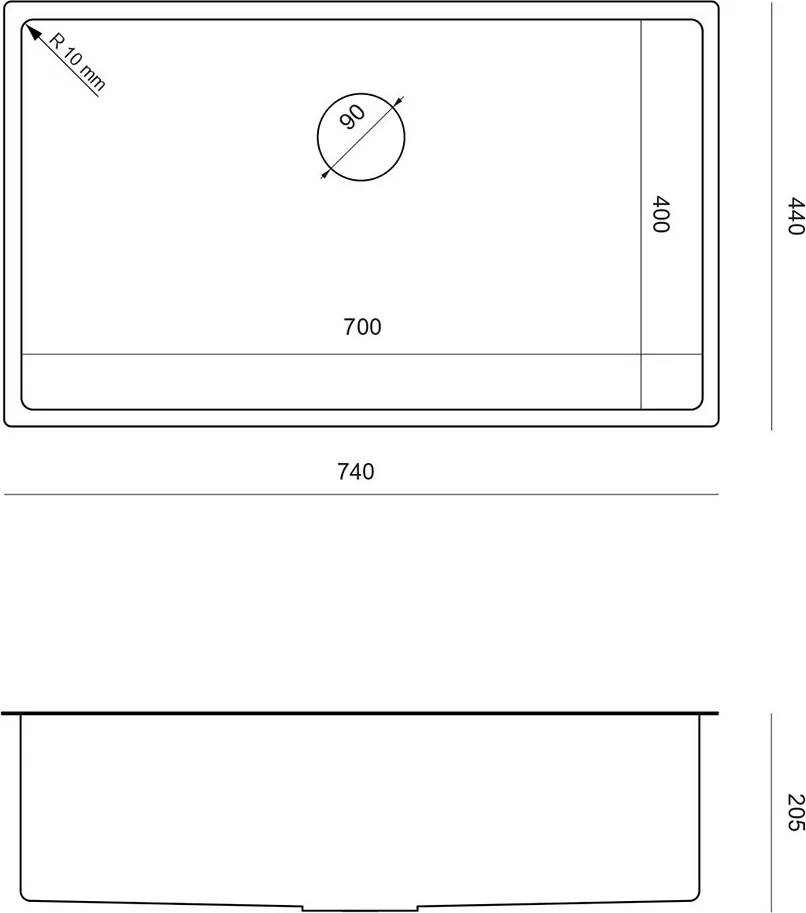 Quadron ANTHONY, oceľový drez 740x440x205 mm, brúsená oceľ, ZLE-90056