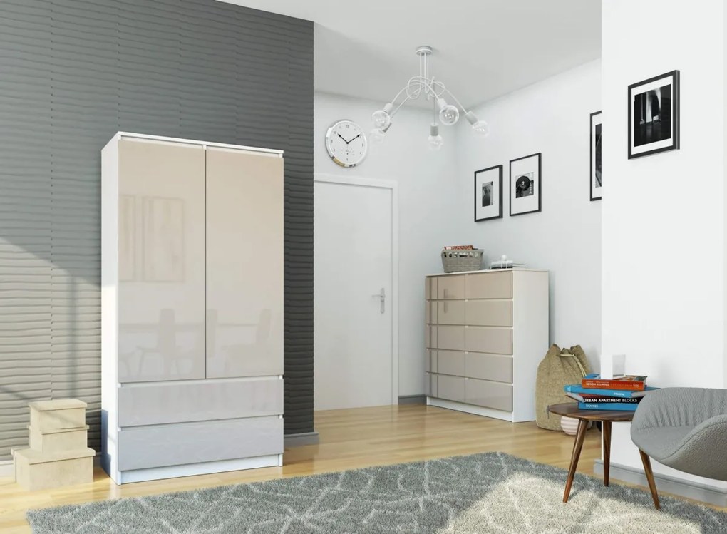 Šatníková skriňa Star 90 cm biela/cappuccino lesk