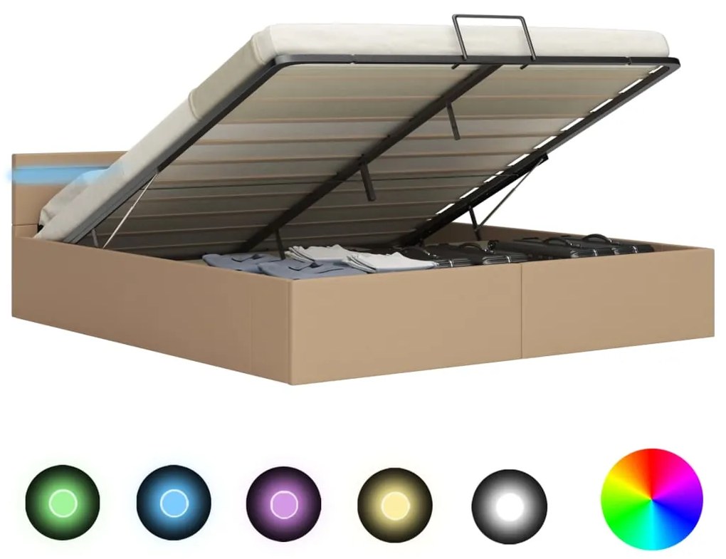 vidaXL Hydraulický posteľný rám+úložný priestor, LED, umelá koža 160x200 cm
