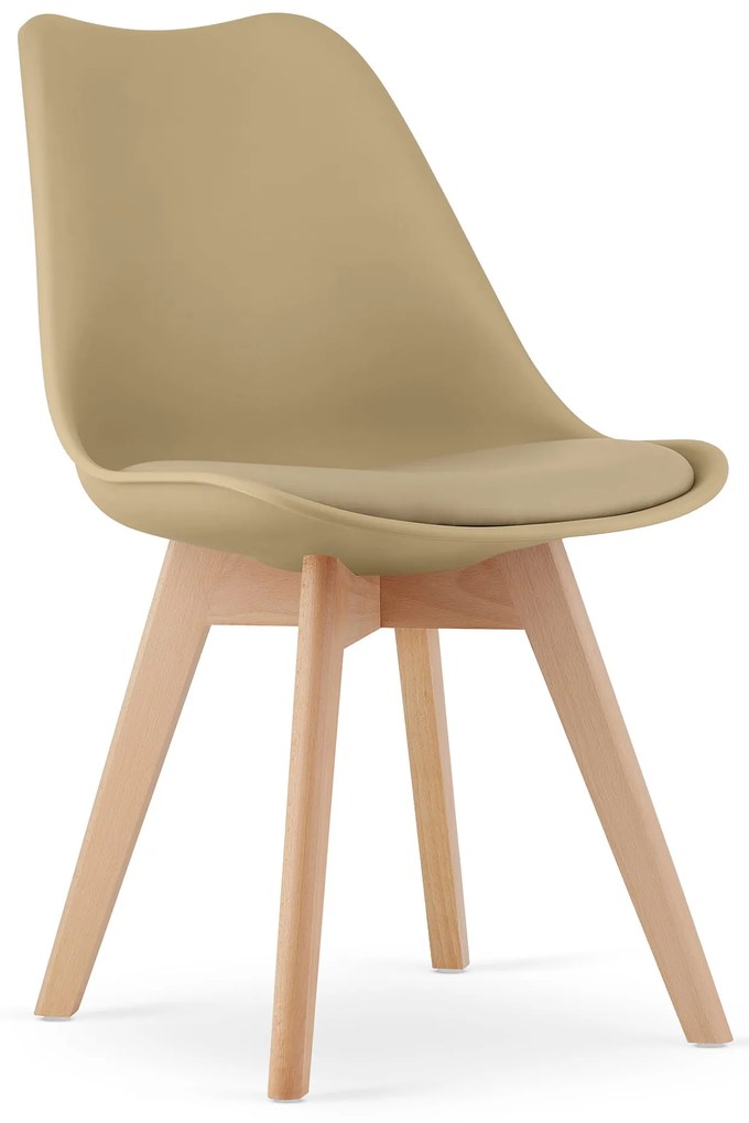 Jedálenský set 1 + 4, biely stôl TESSA 120x60 cm dekor dub + béžová stolička BALI MARK s bukovými nohami