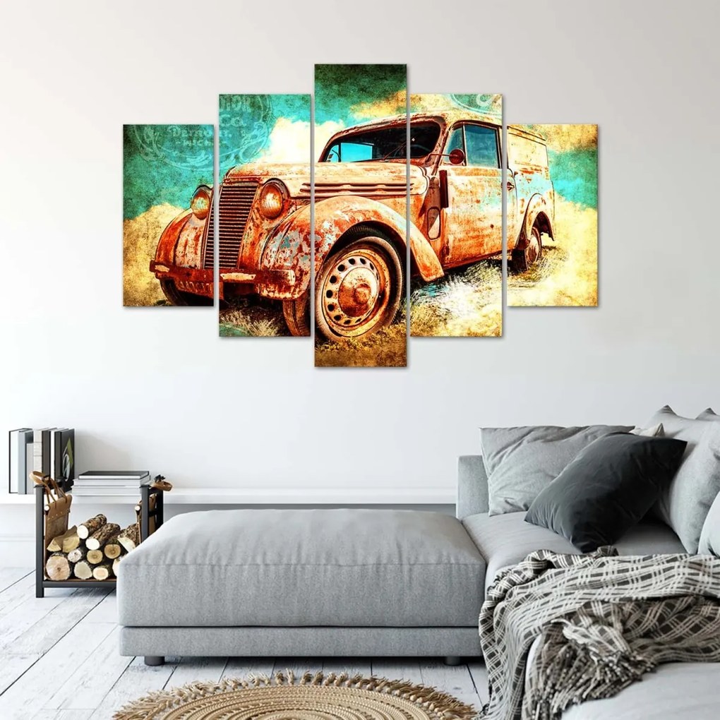 Obraz na plátně pětidílný Auto Retro Vintage - 100x70 cm