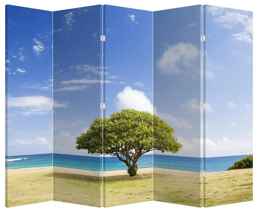 Paraván - Pláž sa stromom (225 x 180 cm)