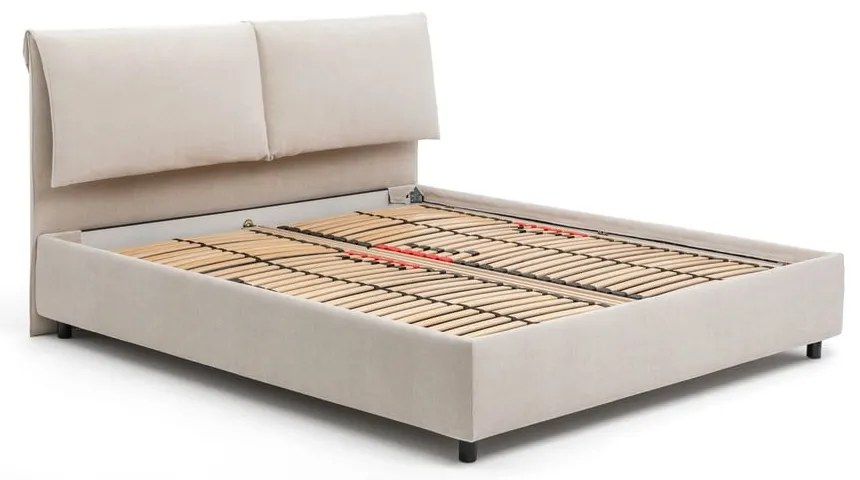 Béžová čalúnená dvojlôžková posteľ s úložným priestorom s matracom/s roštom 180x200 cm Myra Pillow – Bonami Selection