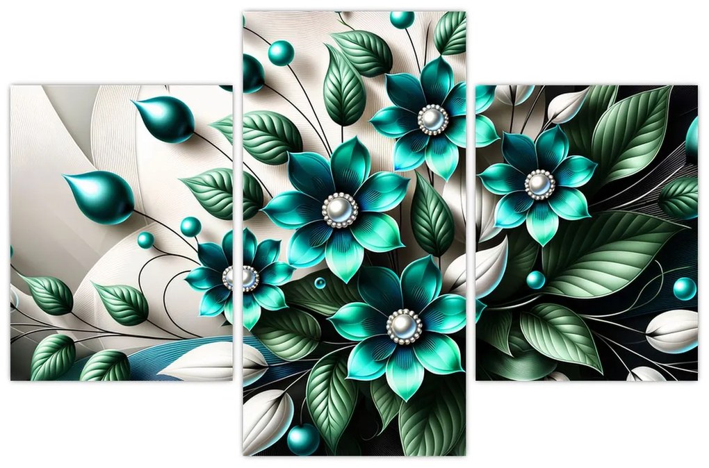 Obraz - 3D tyrkysové kvety (90x60 cm)