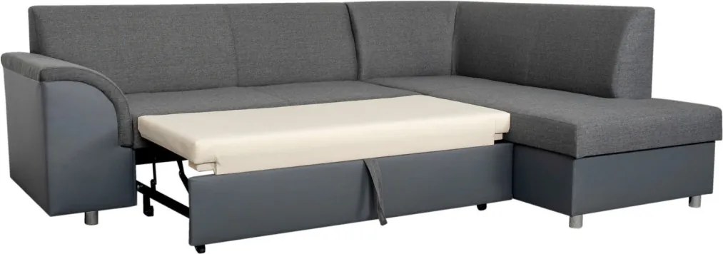 Rohová sedacia súprava Bernett, antracitová ekokoža/sivá látka, pravý roh