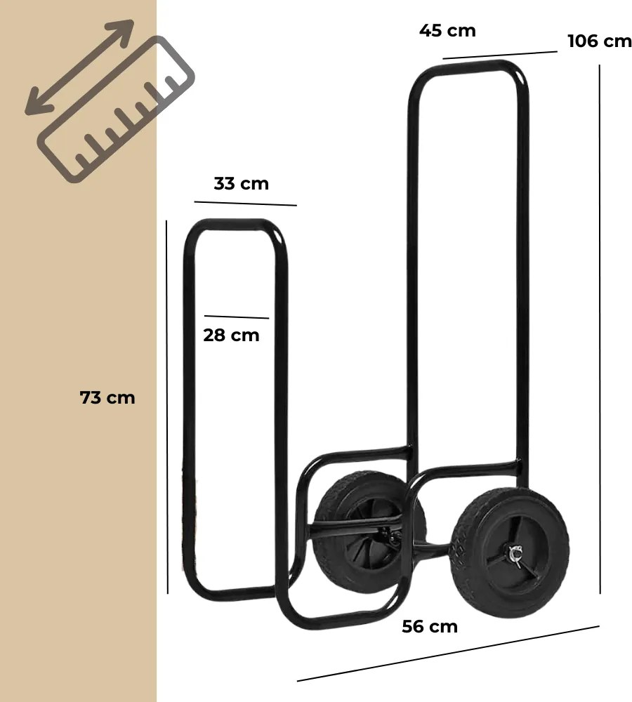 Vozík na palivové drevo AUREL, 56x45x105cm, čierna Gardebruk