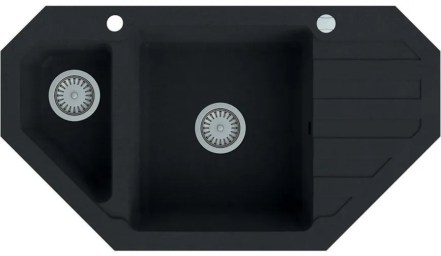 Rohový granitový drez 900x500 čierny