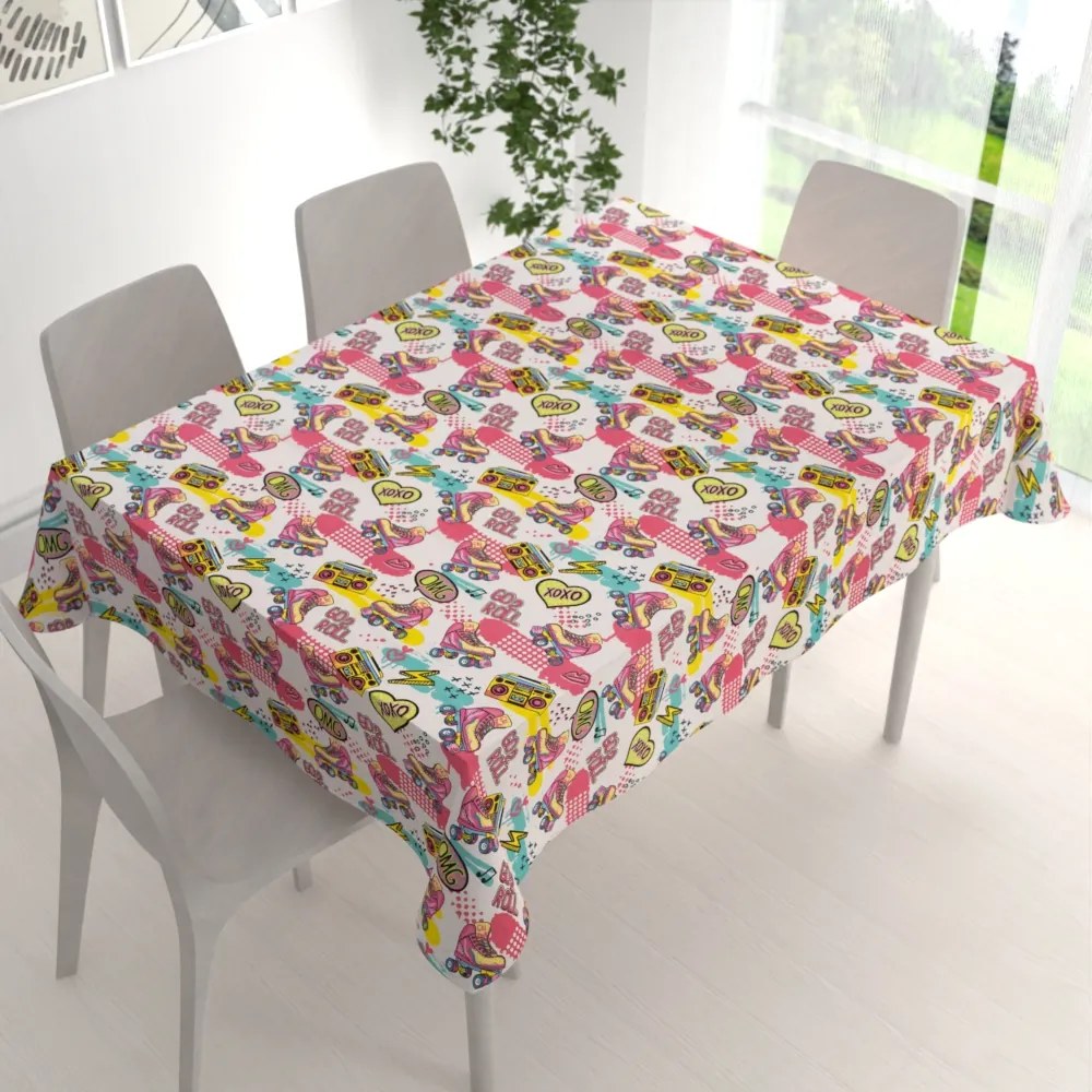Biante Detský bavlnený obdĺžnikový obrus Sandra SA-604 Ružový retro štýl 120x180 cm