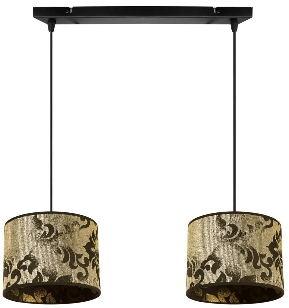 Závesné svietidlo Werona 1, 2x čierne/zlaté textilné tienidlo so vzorom