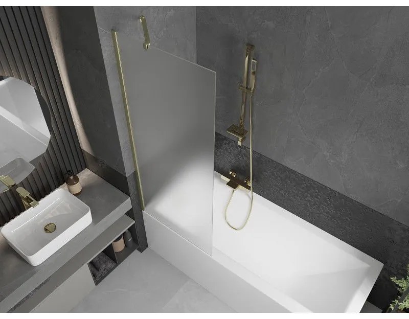 Mexen Next, 1-krídlová vaňová zástena 70 x 150 cm, 6mm sklo námraza, zlatá matná, 895-070-000-00-30-55