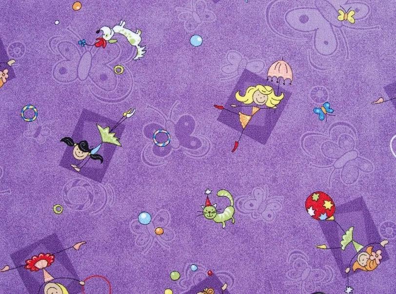 AKCE: 110x480 cm Metrážový koberec Happy / 856 fialová - Rozměr na míru bez obšití cm