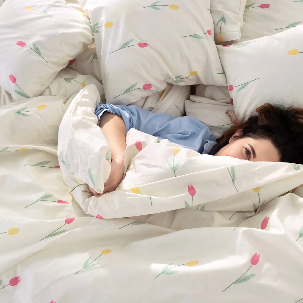 Goldea bavlnené posteľné obliečky - tulipány 140 x 220 a 70 x 90 cm