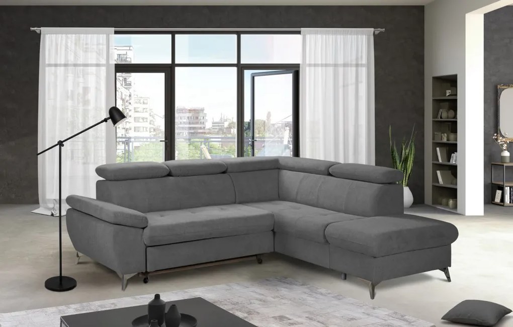 Rohová sedacia súprava Gisele, stredne šedá látka, pravý roh
