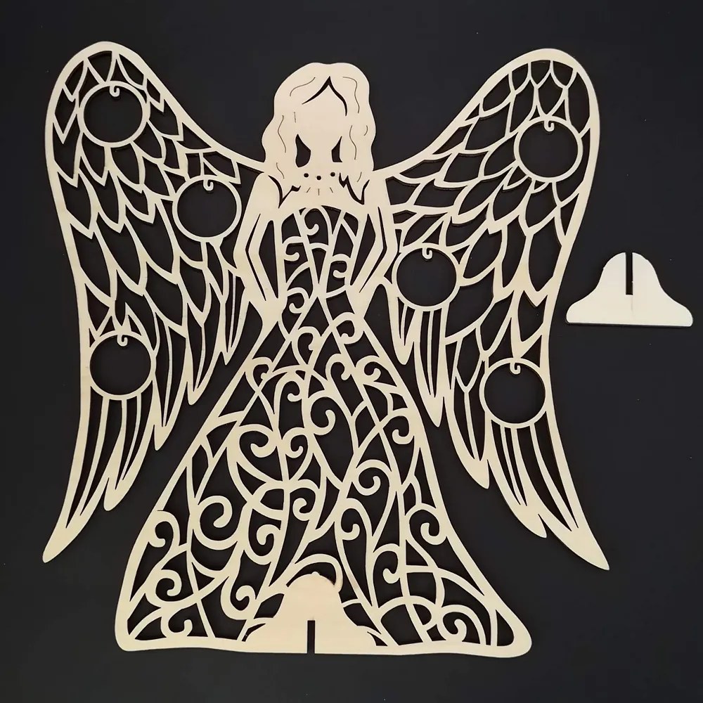 AMADEA Drevený 3D anjel s ozdobami, 31x29 cm