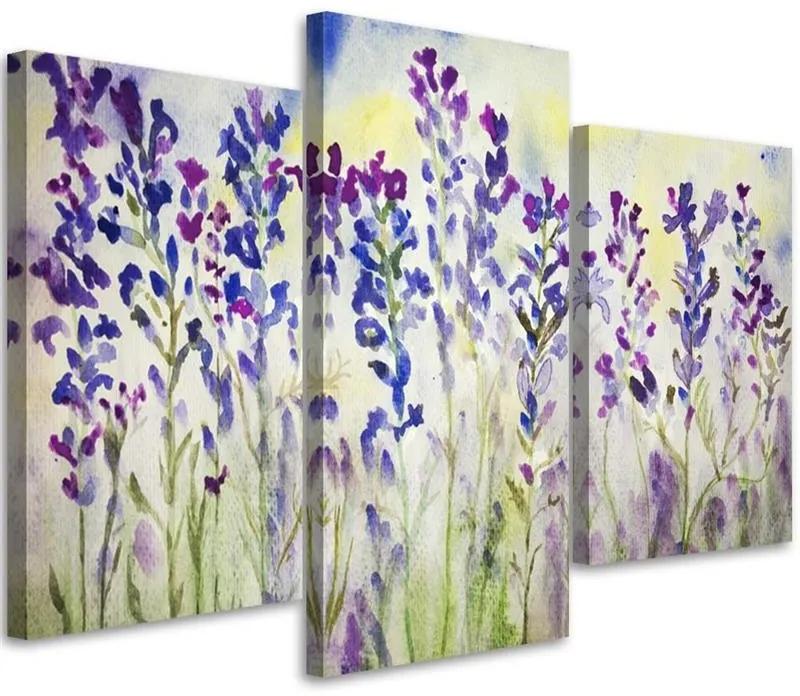 Gario Obraz na plátne Fialové a modré kvety - 3 dielny Rozmery: 60 x 40 cm