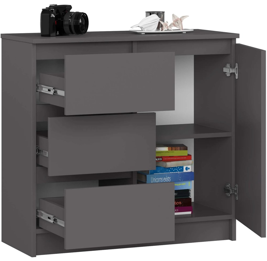 Komoda JERRY K 80 cm 1 dvere 3 zásuvky grafitovo šedá