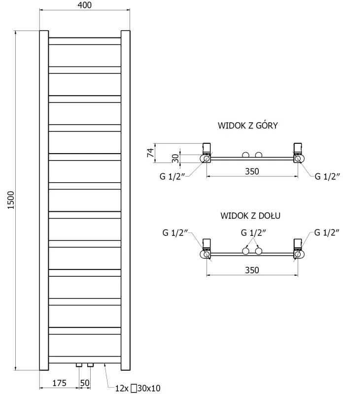 Mexen Bolt, vykurovacie teleso 1500 x 400 mm, 342 W, spodné a stredové, biela, W126-1500-400-00-20
