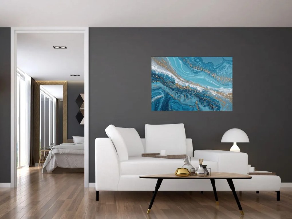 Obraz - Bledomodrý mramor so zlatom I. (90x60 cm)