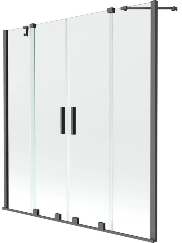Mexen Velar Duo, 2-krídlová vaňová zástena s posuvnými dverami 150 x 150 cm, číre, grafitový profil, 896-150-000-02-95