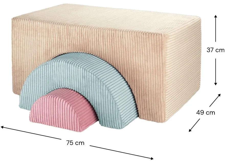 Svetlohnedé menčestrové penové ihrisko 75x49x37 cm Rainbow Montessori – Wigiwama
