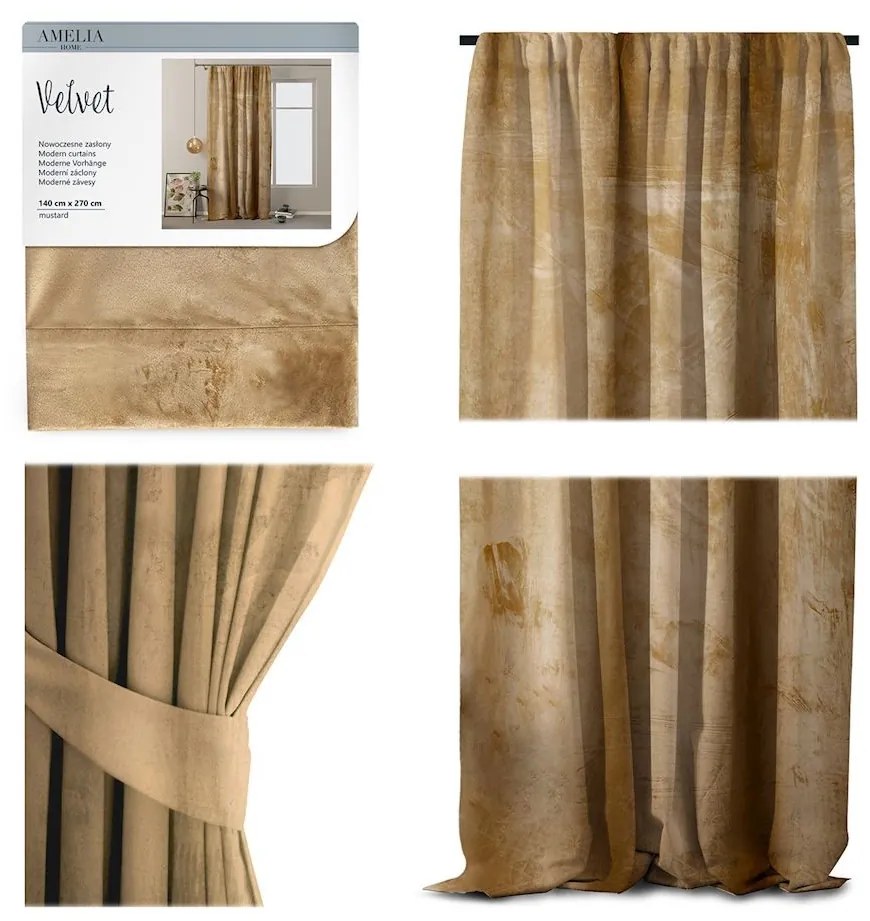 Záves AmeliaHome Velvet 140x270 cm horčicový, velikost 140x270