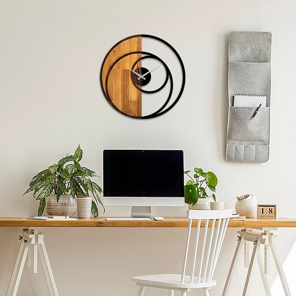 Dekoratívne nástenné hodiny WALLIE CIRCLE 56 cm orech/čierne