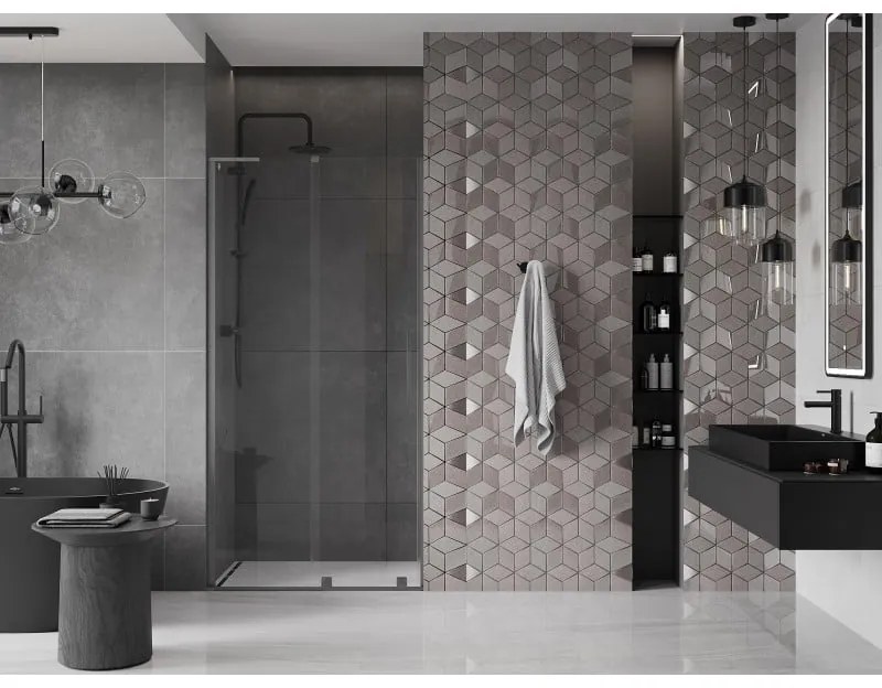 Mexen Velar L, posuvné sprchové dvere do otvoru 90 cm, 8mm číre sklo, grafit brúsený, 871-090-003-01-66