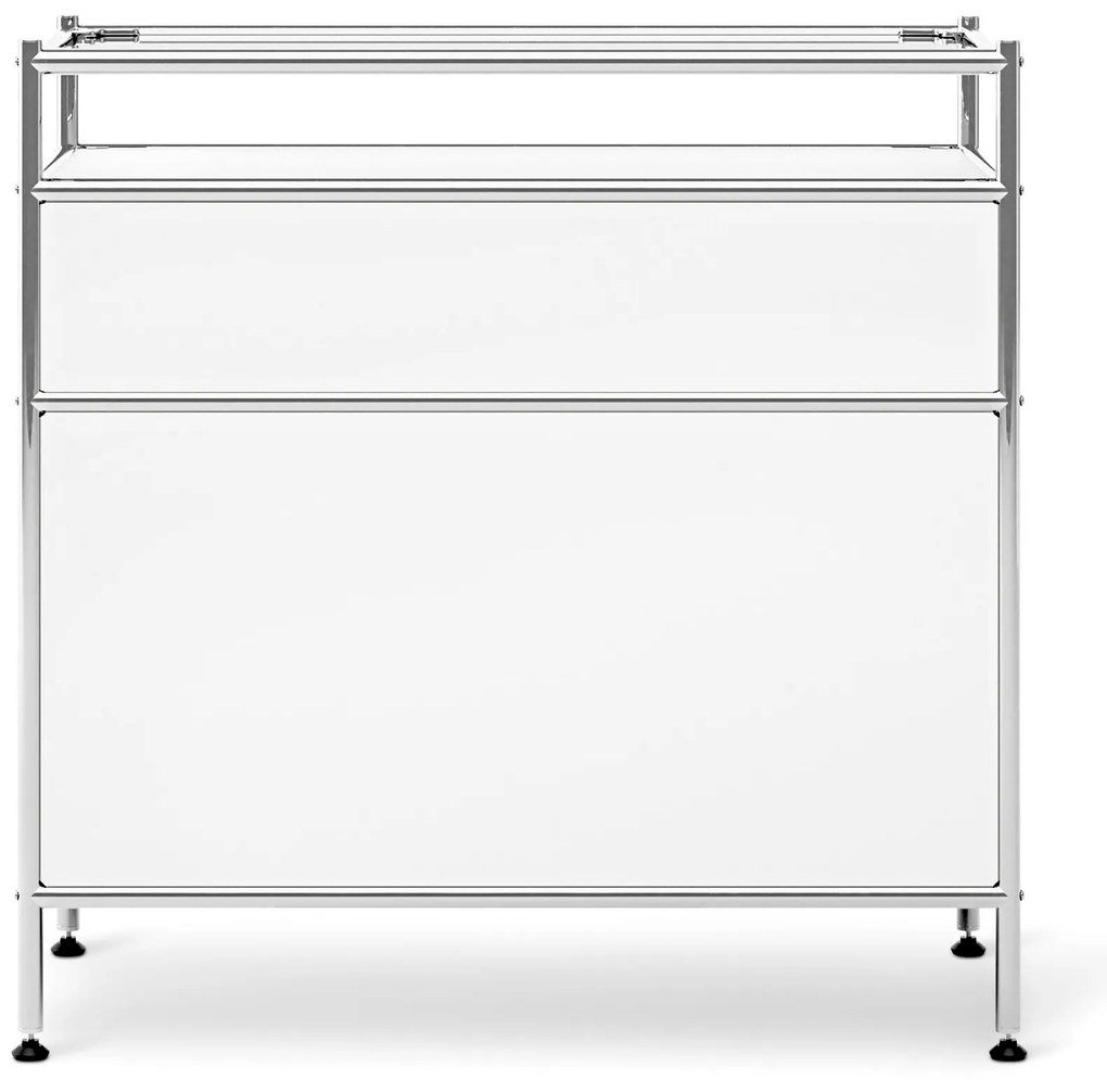 Kovový konzolový stolík »CN3« s výklopným priečinkom a zásuvkou, biely