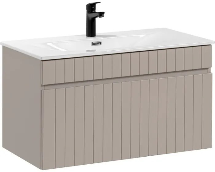 Kúpeľňová zostava Iconic 80 cm so zápustným umývadlom, skrinkami a zrkadlom kašmír/biela