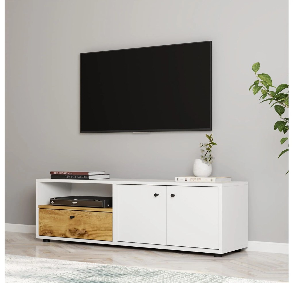 TV stolík/skrinka Parrey (dub biely). Akcia -18%. Vlastná spoľahlivá doprava až k Vám domov. 1107716
