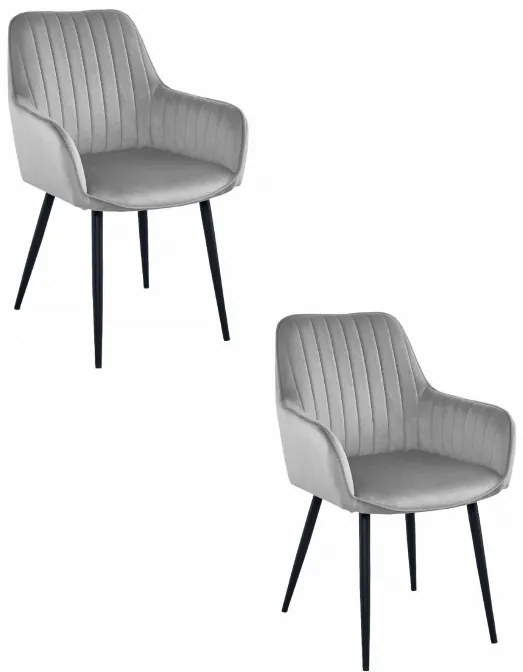 Set dvoch jedálenských stoličiek SOLDEN zamatové strieborné / sivé (čierne nohy) (2ks)