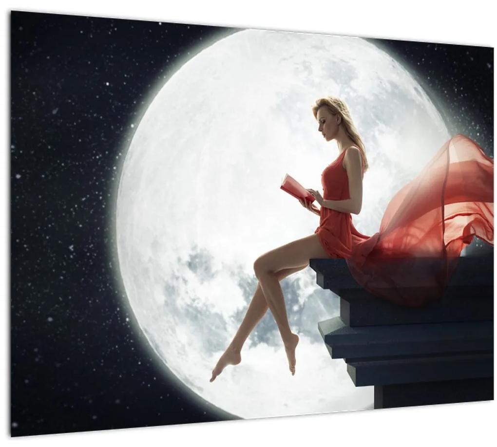 Sklenený obraz - Žena za svitu mesiaca (70x50 cm)