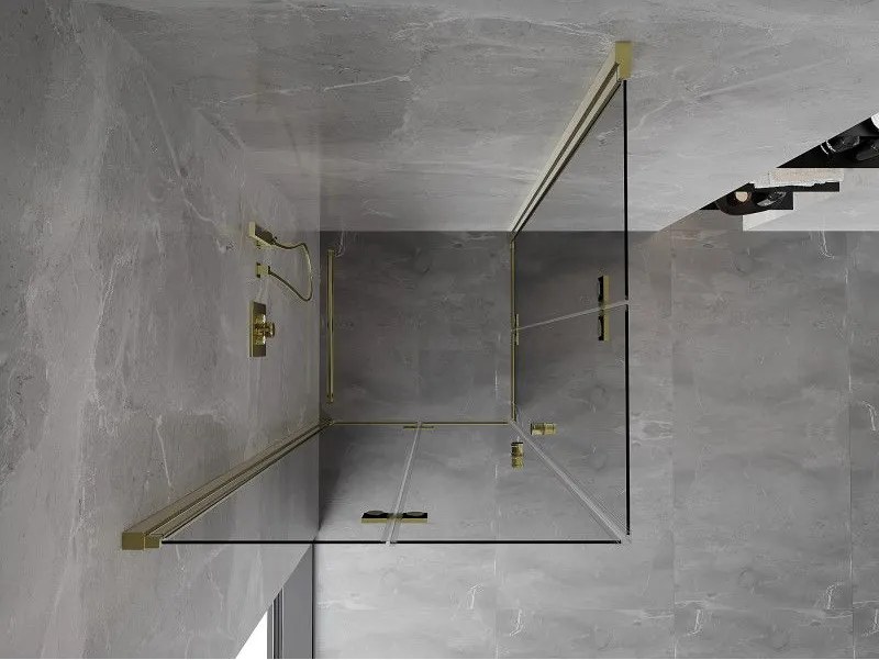 Mexen Mist-F Duo, skladací sprchový kút 90 x 90 cm, číre sklo, zlatý lesklý profil, 8A6-090L-090P-50-00