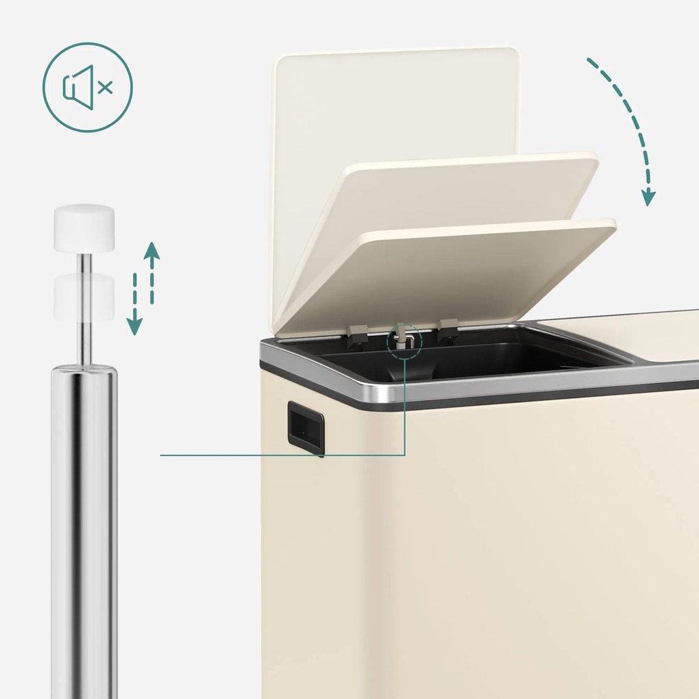 SONGMICS dvojitý odpadkový kôš, 2x30l, krémovej farby