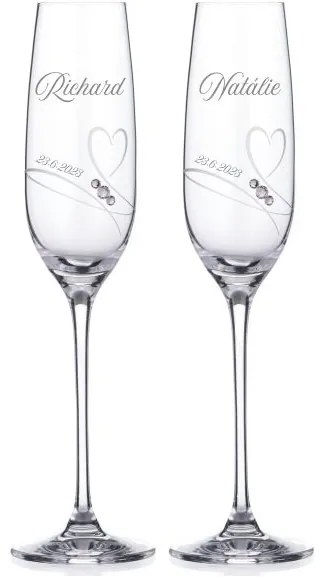 Svadobné poháre na sekt Diamante Romance, 2 ks