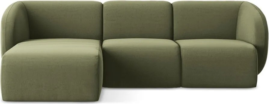 Zelená zamatová rohová pohovka (ľavý roh/s leňoškou) Lani – Makamii