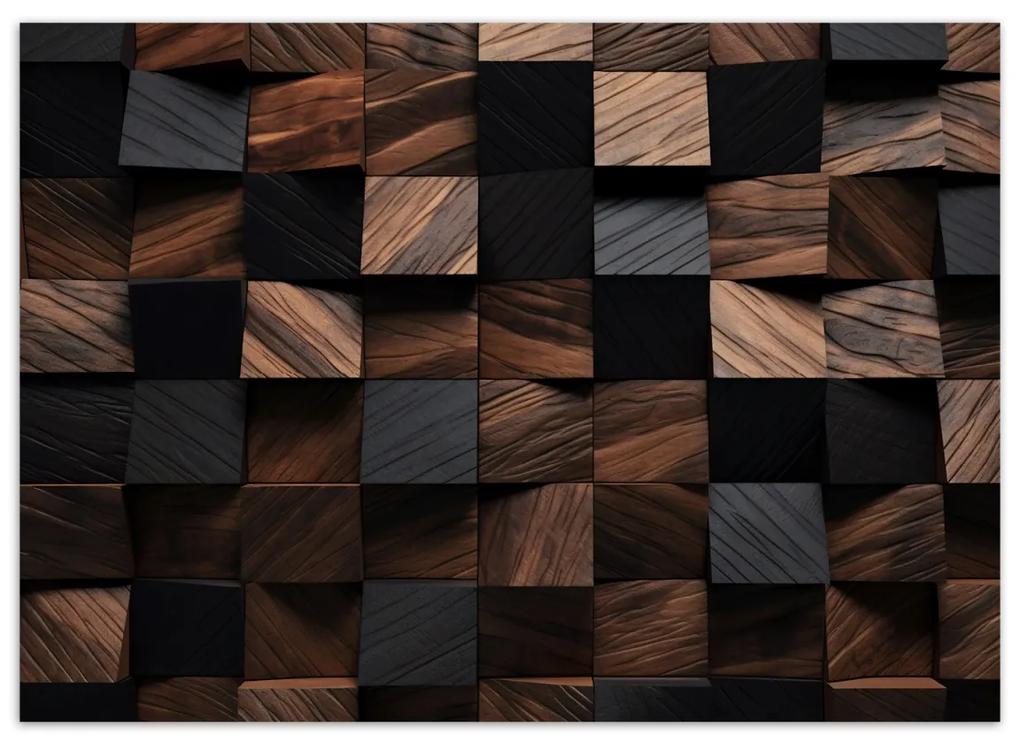 Fototapeta, Dřevěná kostka mozaika 3D - 150x105 cm