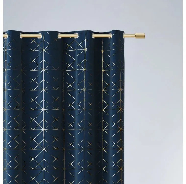 Granatovo modrý záves so zlatým zdobením 140 x 260 cm so zavesením na kovové kruhy