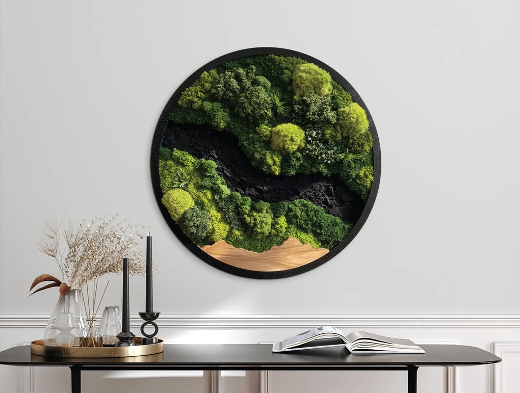 drevko |  Okrúhla machová dekorácia Zelený dotyk (UV tlač)  45 x 45 cm