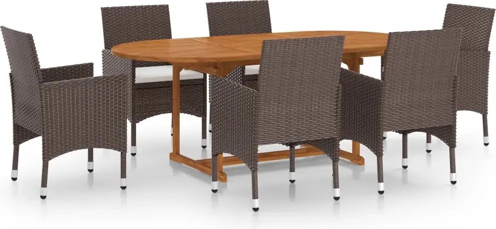 vidaXL 7-dielna sada záhradného nábytku, polyratan, hnedá