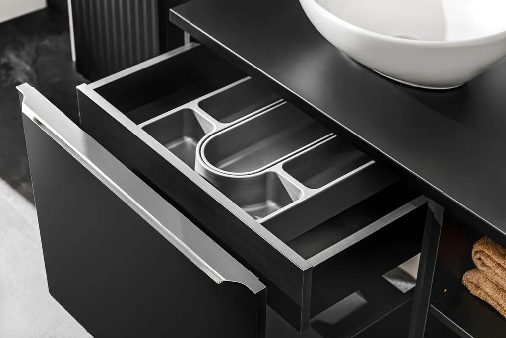 Závesná skrinka SantaFe s doskou a umývadlom 80 cm čierna