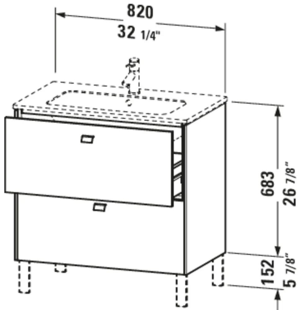 DURAVIT Brioso stojaca skrinka pod umývadielko na nožičkách, 2 zásuvky, 820 x 479 x 835 mm, biela vysoký lesk, BR440202222