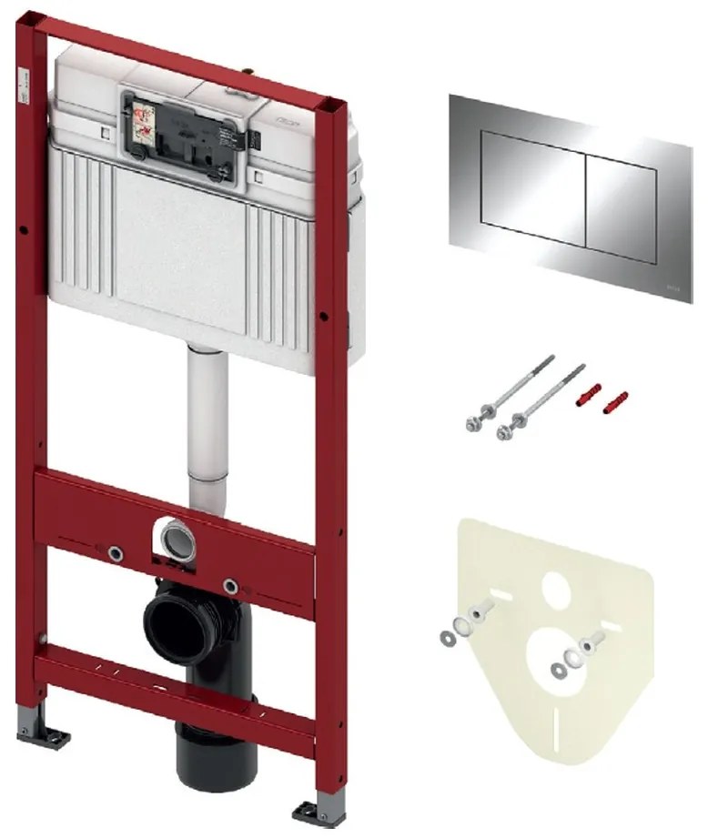 Tece Teceprofil, SET 4v1 inštalačný modul pod omietku pre závesné WC h112 w50 cm + chrómové tlačidlo + úchyt + zvuková izolácia, 9400412
