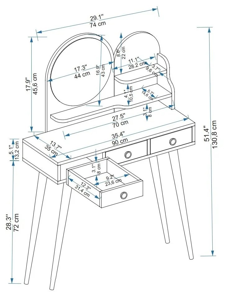 Designový toaletní stolek Amali borovice atlantská