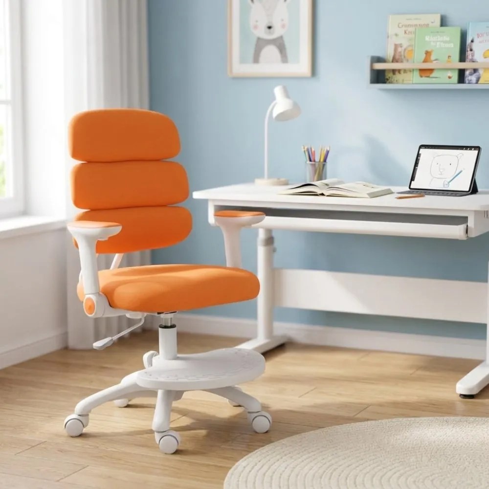 Detská rastúca stolička Neoseat KIDDY THREE — látka, prateľný poťah, oranžová