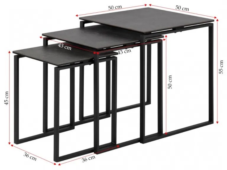 Sada tří odkládacích stolků Katrine černá