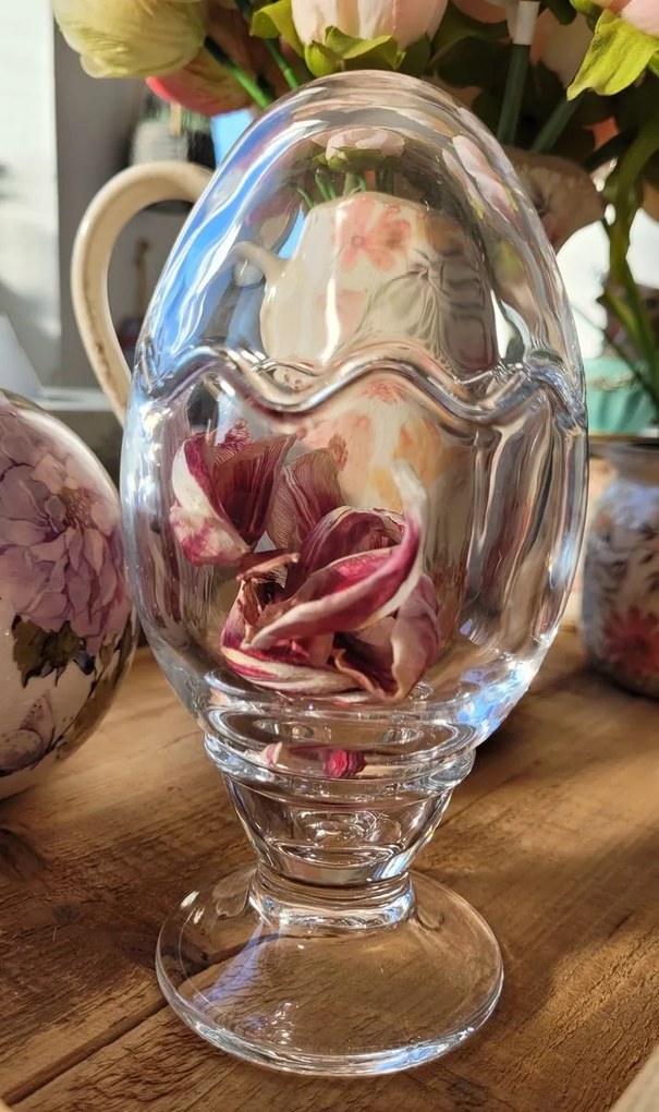 Sklenená dóza na cukríky v tvare vajíčka na nôžke - Ø 8*16 cm