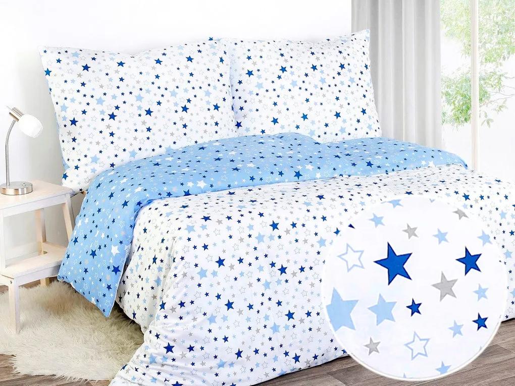 Škodák Bavlnené posteľné obliečky VENDE vzor B-724 Hviezdičky na bielom/modrom - Jednolôžko 140 x 200 cm